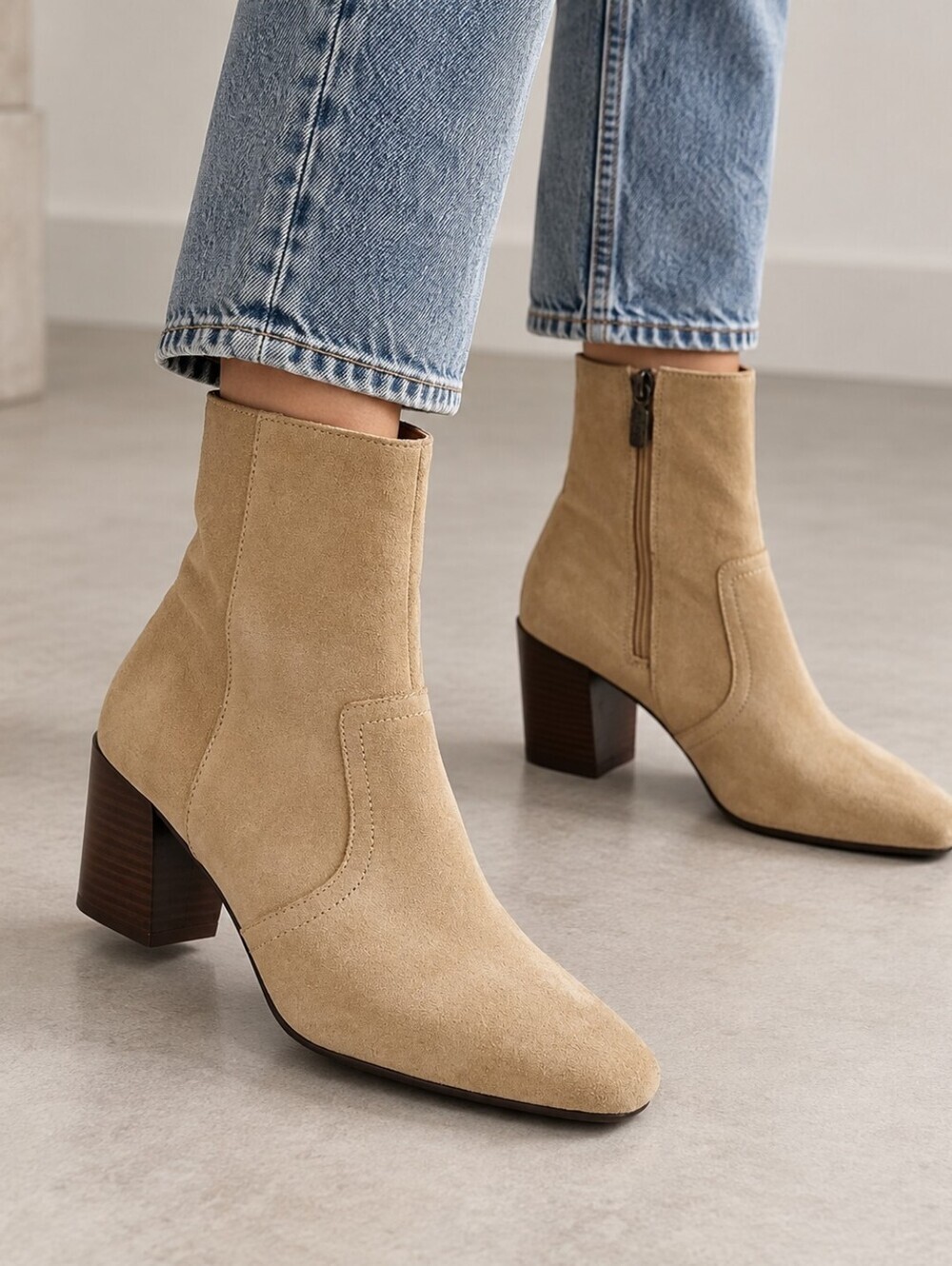 Blondo Beige Waterproof Suede Stacked Block Heel Ankle Booties Size 8.5